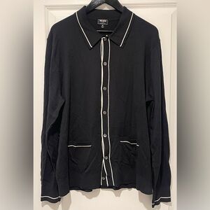 Todd Snyder Black Button-Up Sweater with White Trim